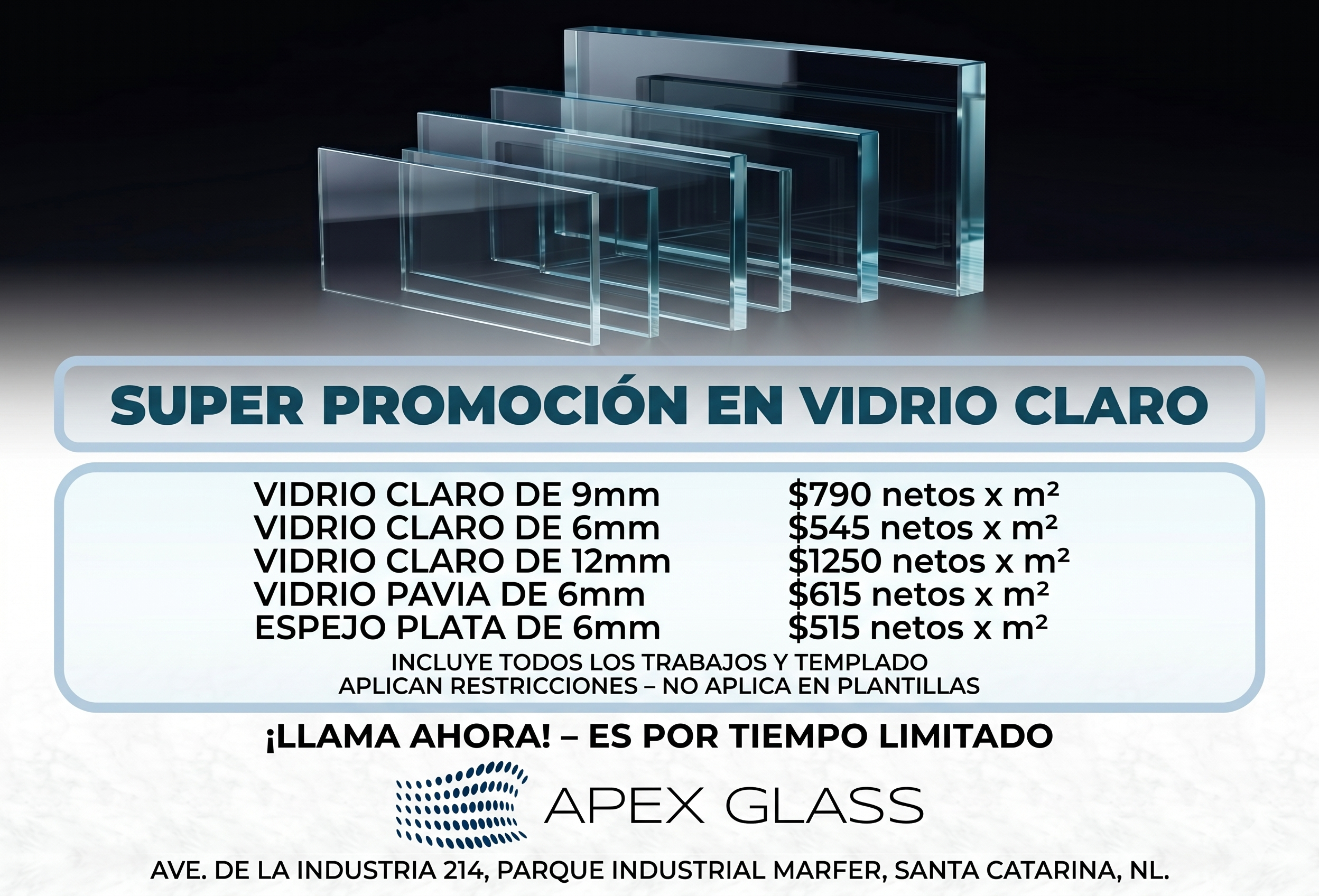 Super Promoción en Vidrio Claro - APEX GLASS